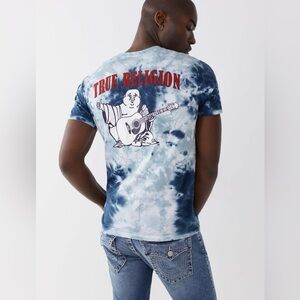 True Religion Buddha Logo Tee Size XL Tie Dye Royal Blue Short Sleeve